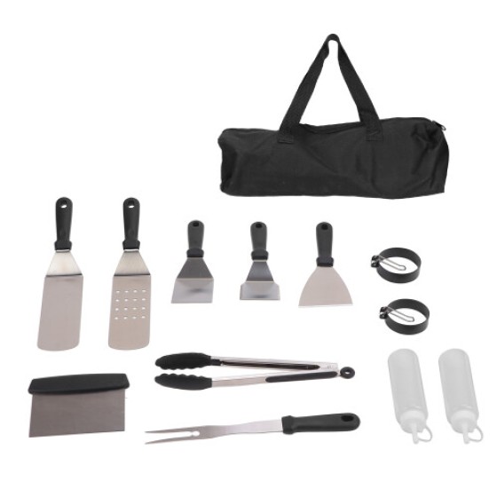 Set 12 buah alat BBQ stainless steel food grade tahan panas dengan tas jinjing